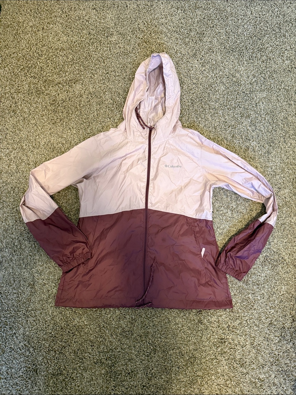 Columbia Two-Tone Hooded Rain Jacket - Light Pink & Maroon